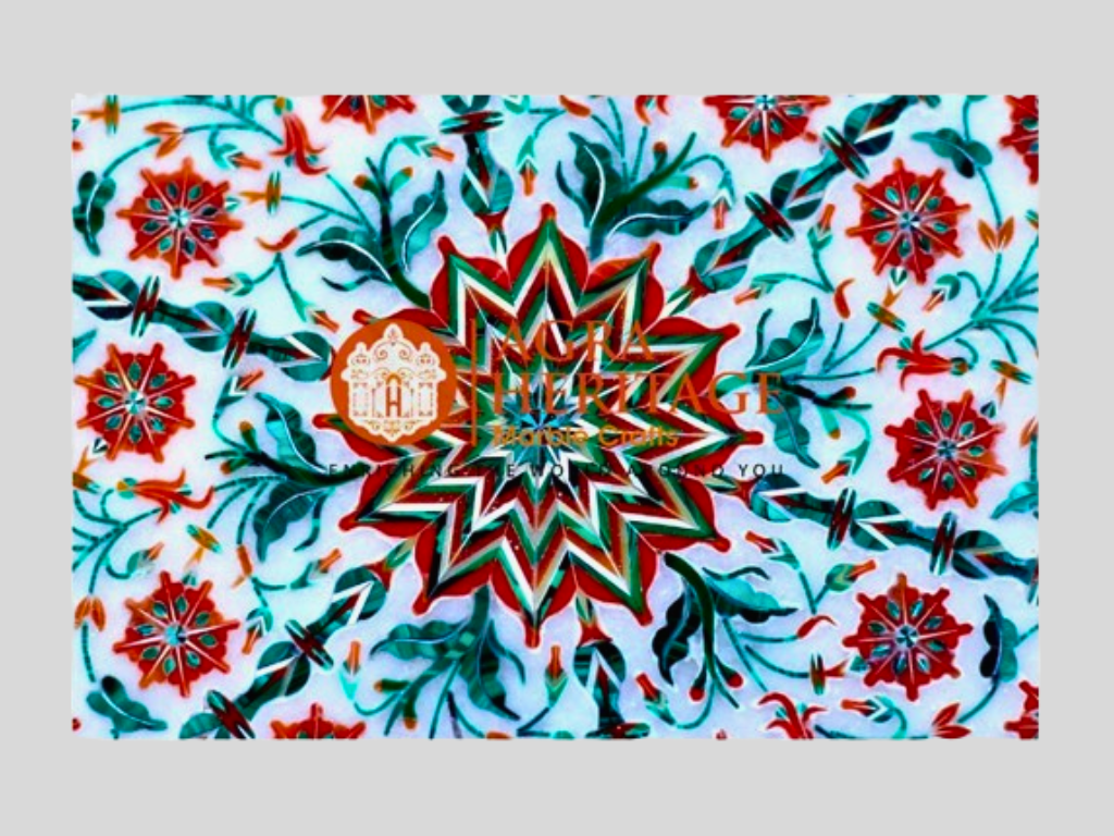 Makrana Marble Inlay Plate Malachite Carnelian Floral Decor