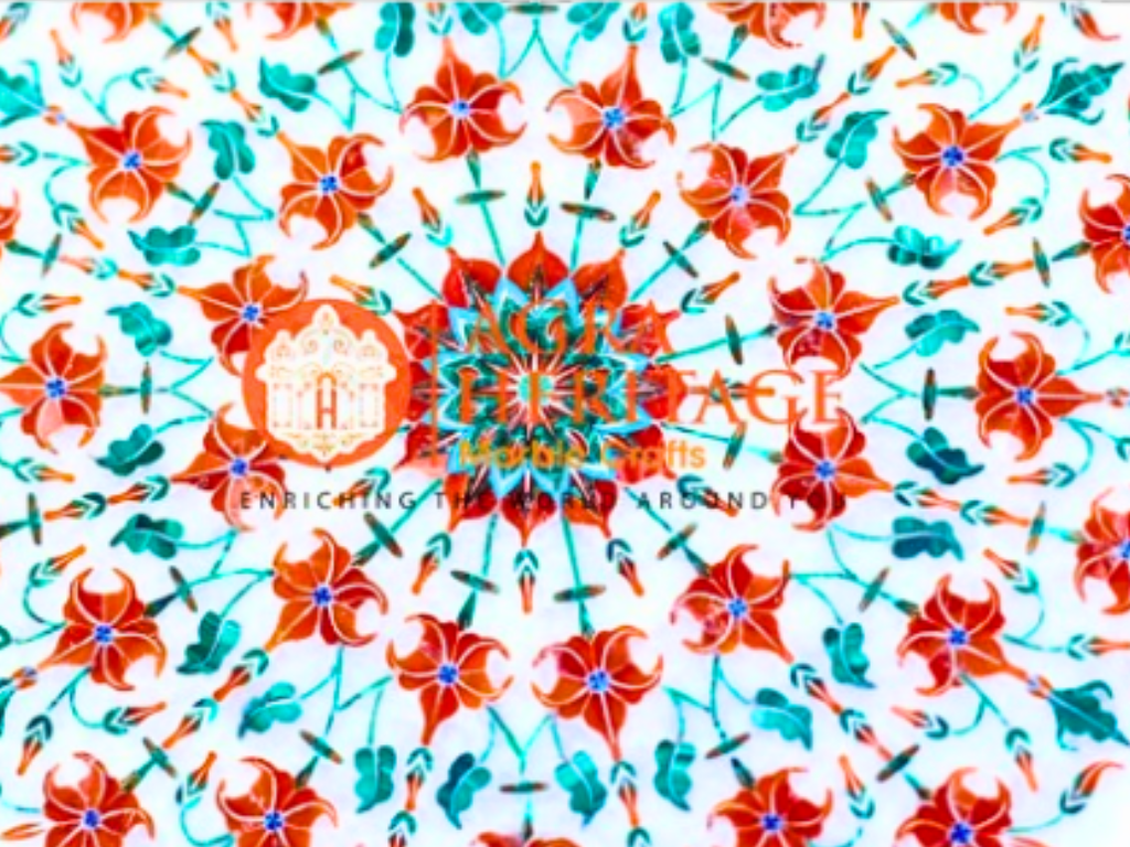 White Marble Inlay Plate Carnelian Malachite Floral Design