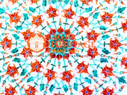 White Marble Inlay Plate Carnelian Malachite Floral Design