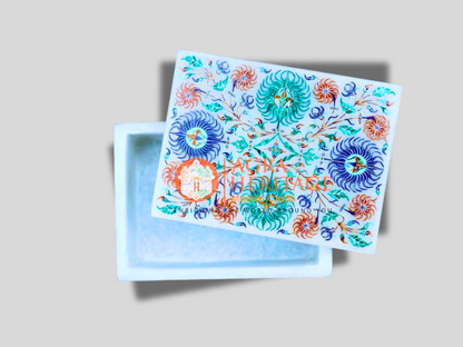 Decorative Marble Jewelry Box Multi Inlay Stone Girls Gift
