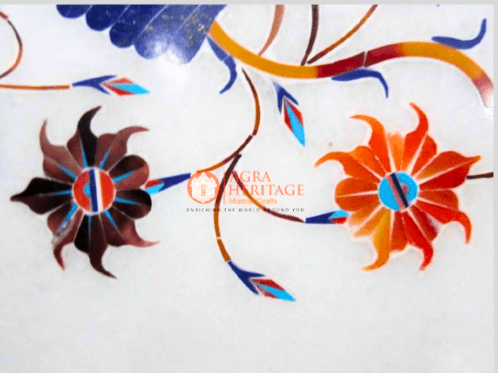 White Marble Birds Inlay Floral Work Serving Plate Art
