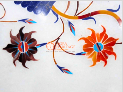 White Marble Birds Inlay Floral Work Serving Plate Art