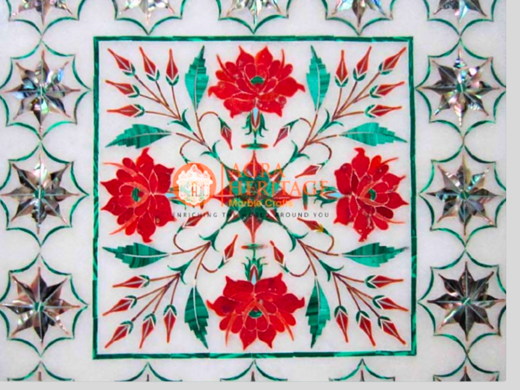 lapis Pietradura Semi Precious Stone Marble White Dish Plate