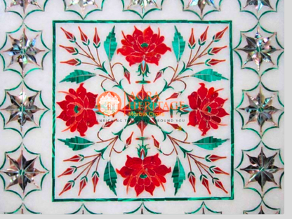 lapis Pietradura Semi Precious Stone Marble White Dish Plate