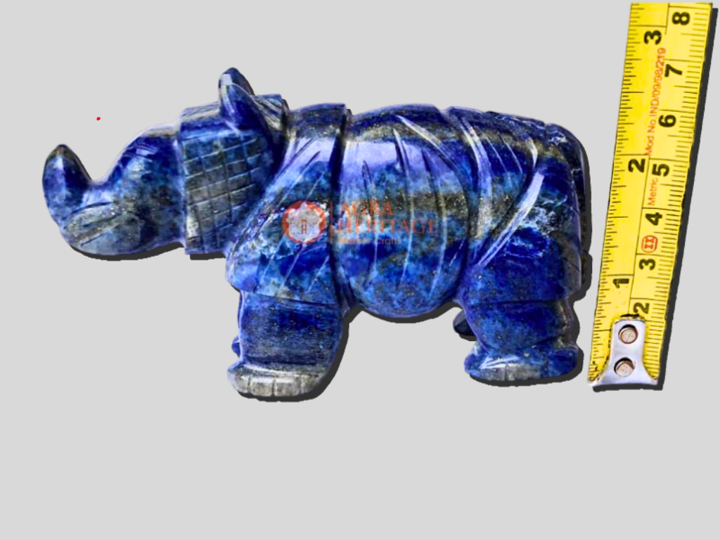 Lapis Lazuli Rhino Animal Statue Handmade Sculpture