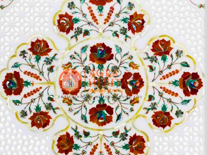 Top White Coffee Table Carnelian Marquetry Inlay Art