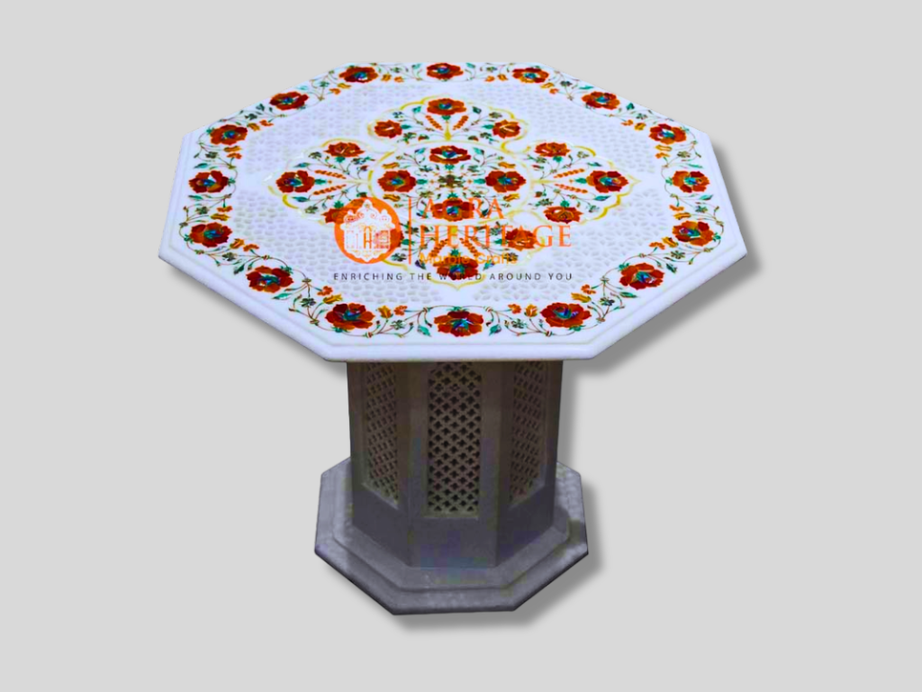 Top White Coffee Table Carnelian Marquetry Inlay Art