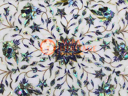 White Coffee Table Top Pauashell Marquetry Floral Interior