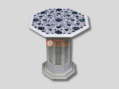 White Coffee Table Top Pauashell Marquetry Floral Interior