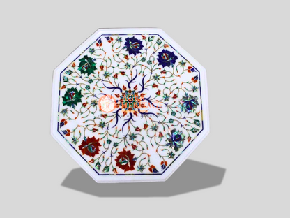White Top Coffee Table Malachite Inlay Floral Patio Décor