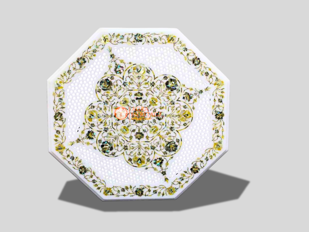 Marble Top Center Coffee Table Mop Inlay Floral Art