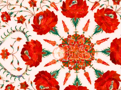 White Top Center Table Carnelian Inlay Pietradura Floral Art