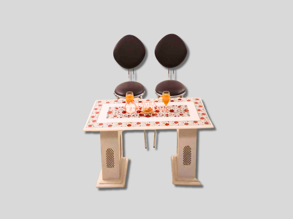 White Top Center Table Carnelian Inlay Pietradura Floral Art