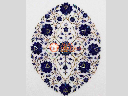 Marble Top Center Table Lapis Inlay Floral Patio Art