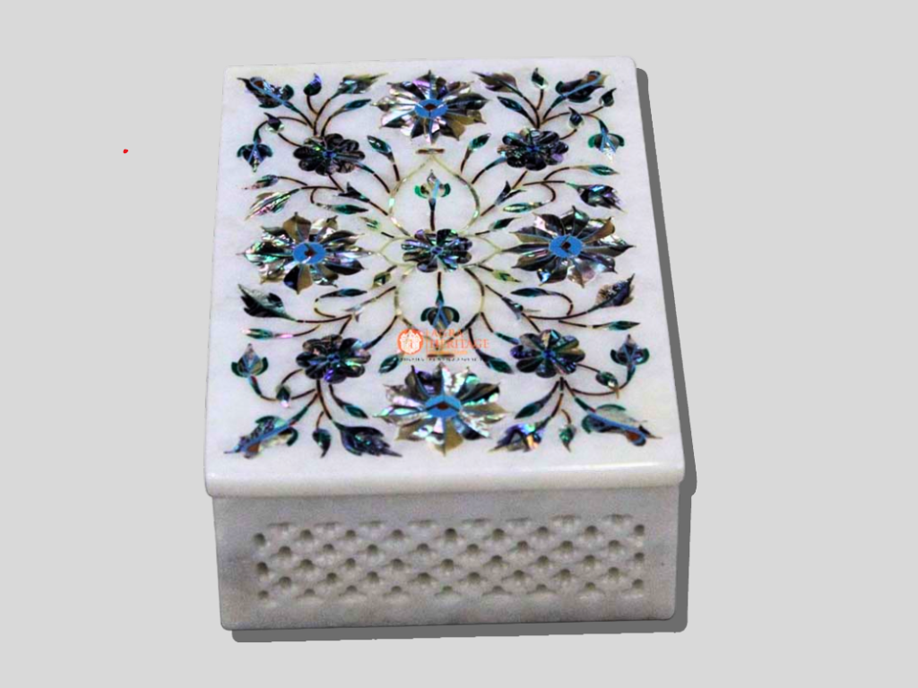 Pauashell Stone Floral Jewelry Keepsake Box