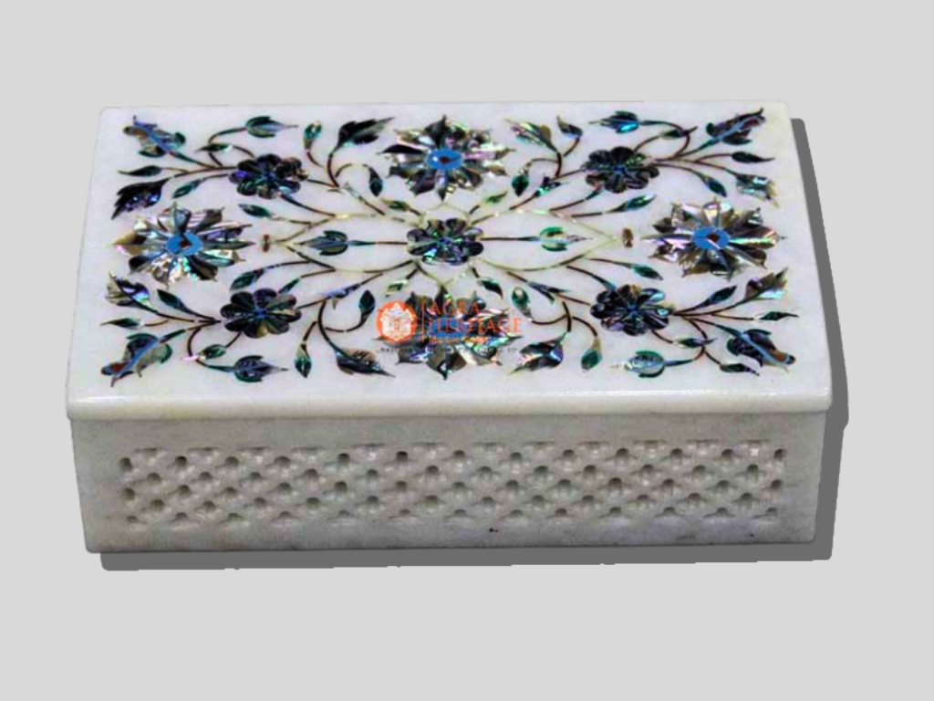 Pauashell Stone Floral Jewelry Keepsake Box