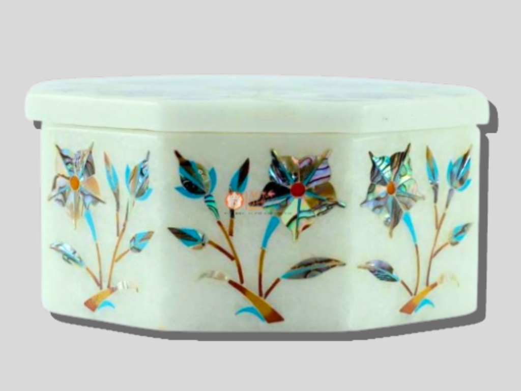 Modern Floral Art Custom Made Marble Jewelry Box
