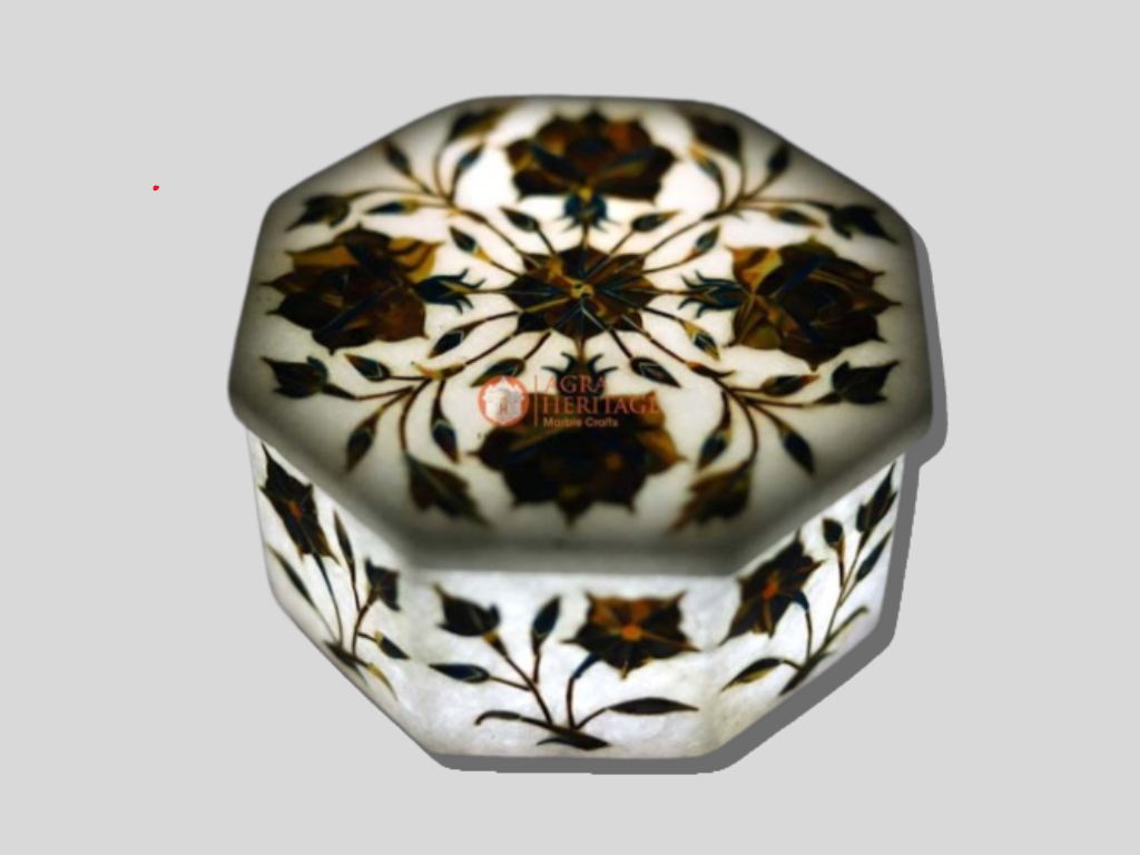 Modern Floral Art Custom Made Marble Jewelry Box