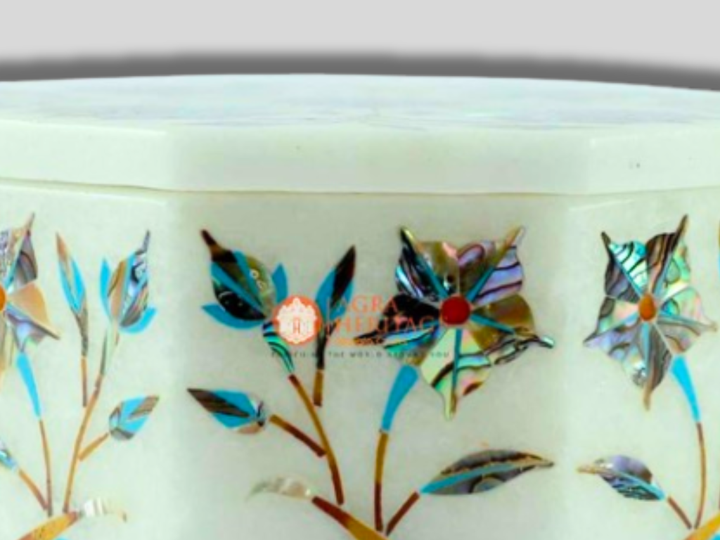 Modern Floral Art Custom Made Marble Jewelry Box