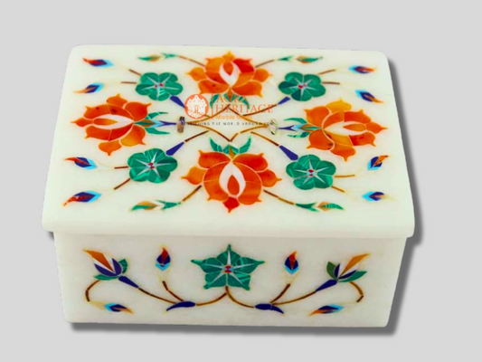 Marble Costume Jewelry Box Floral Interior
