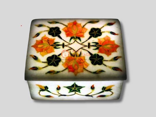 Marble Costume Jewelry Box Floral Interior
