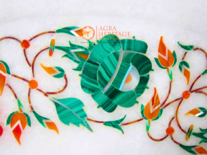 White Marble Carnelian Inlay Floral Taj Mahel Art Dish Plate