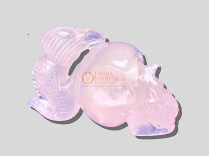 Natural Stone Rose Quartz Skull with Dragon