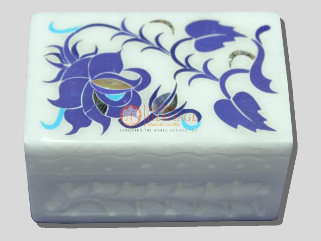 Marble Inlay Jewelry Storage Box Lapis Lazuli Stone