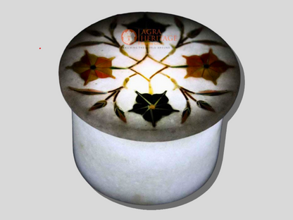 White Carnelian Malachite Floral Art Ring Box