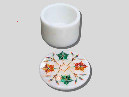 White Carnelian Malachite Floral Art Ring Box