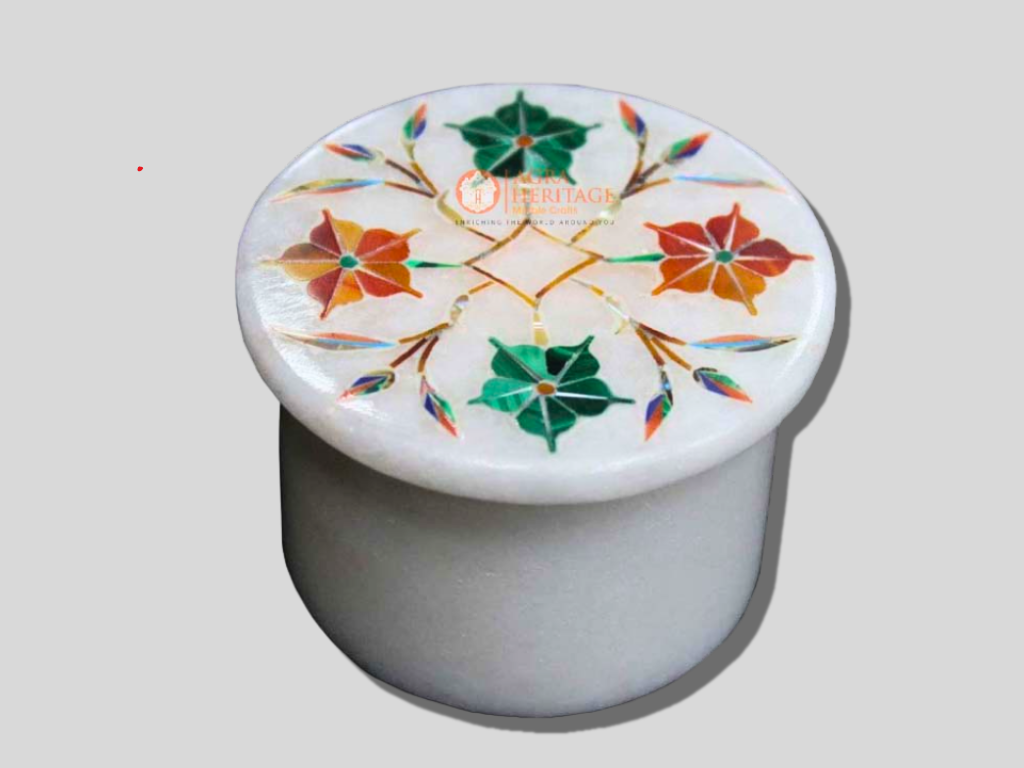 White Carnelian Malachite Floral Art Ring Box