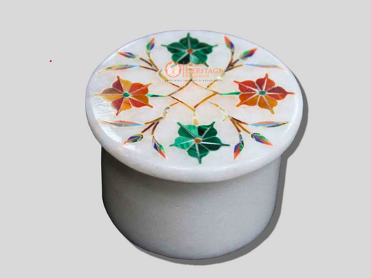 White Carnelian Malachite Floral Art Ring Box