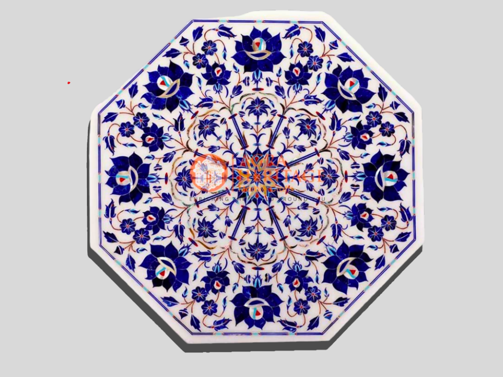 Marble Jewelry Vintage Box Lapis Floral Art