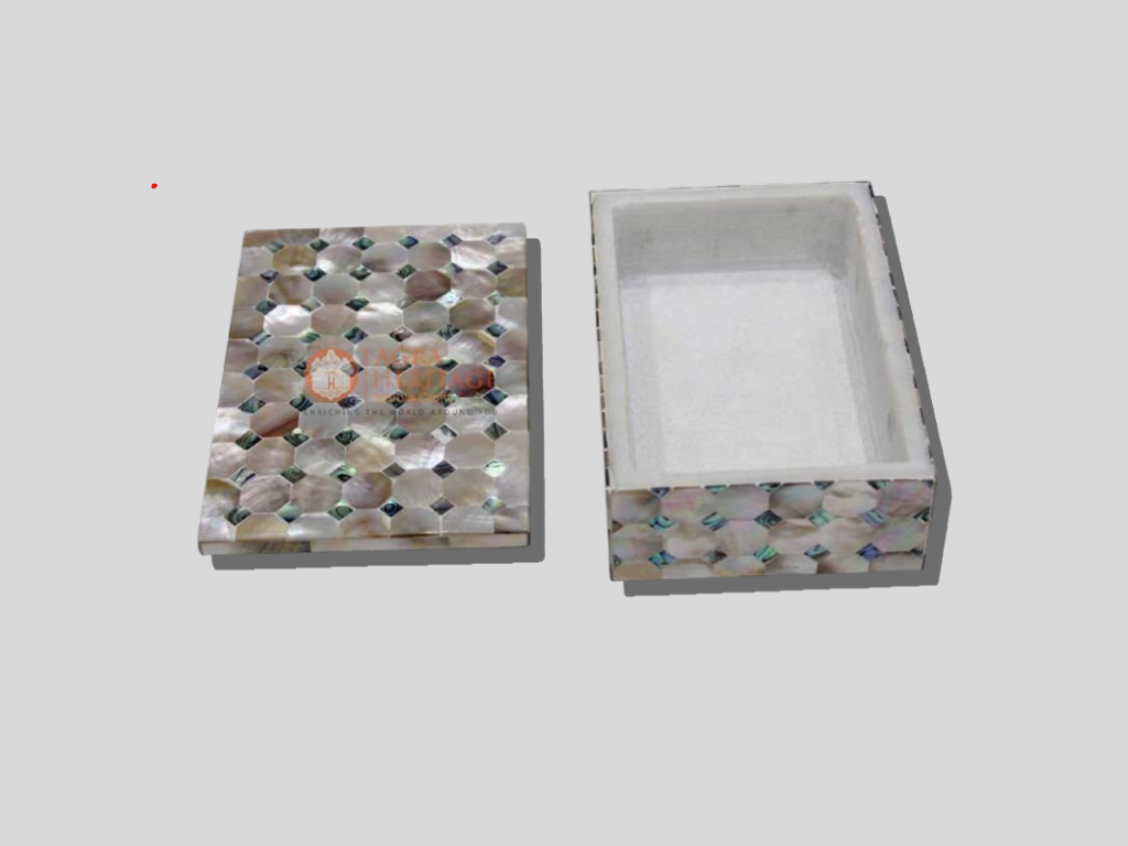Antique Random Art Marble Jewelry Lidded Box