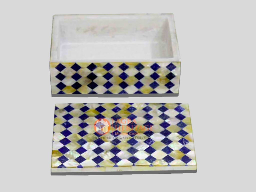 Marble Lidded Jewelry Box Mother of Pearls Art