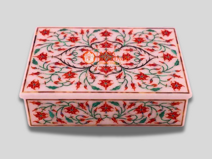 Marble Jewelry Box Carnelian Marquetry Floral Art