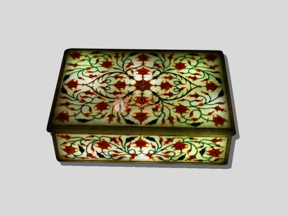 Marble Jewelry Box Carnelian Marquetry Floral Art