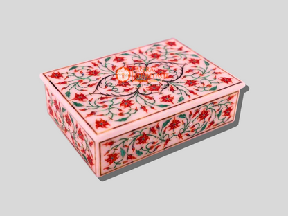 Marble Jewelry Box Carnelian Marquetry Floral Art