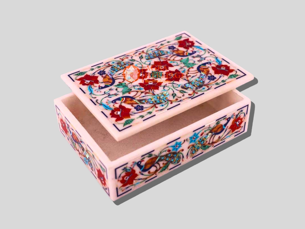 Peacock Semi Precious Stone Art Jewelry Box