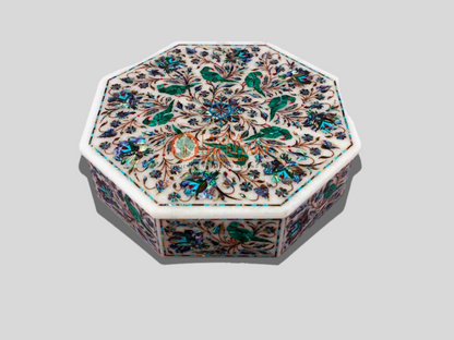 Malachite Parrot Floral Jewelry Vintage Box