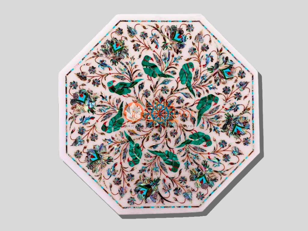 Malachite Parrot Floral Jewelry Vintage Box