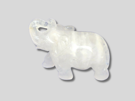 White Quartz Trunk Up Elephant Figurine Sculpture