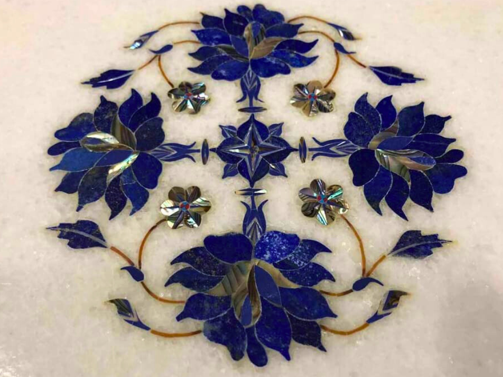 Marble White Lapis Floral Inlay Chopping Board