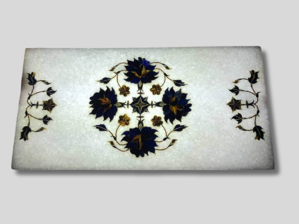 Marble White Lapis Floral Inlay Chopping Board