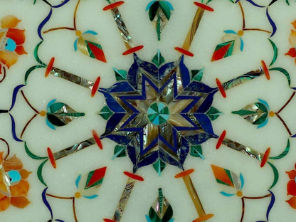 White Marble Serving Plate Handicraft Inlay Floral Arts