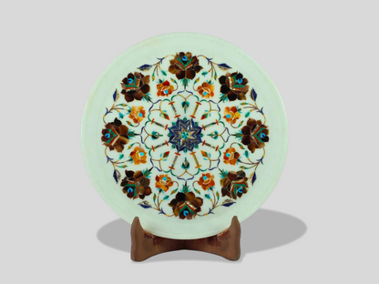 White Marble Serving Plate Handicraft Inlay Floral Arts