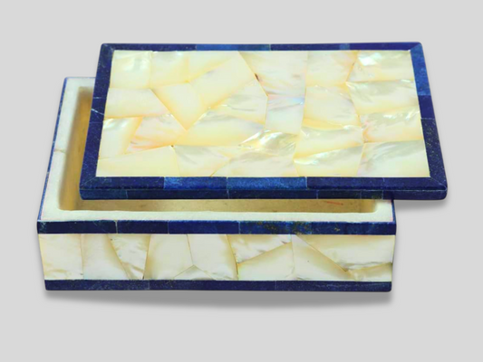 Marble Jewelry Box Mother of Pearl Lapis inlay Gift