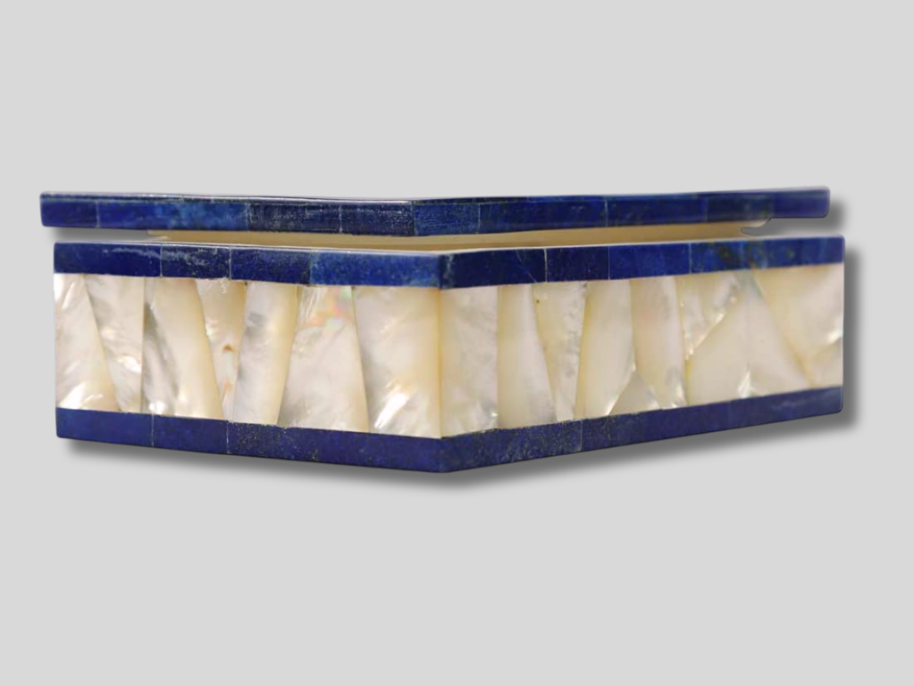 Marble Jewelry Box Mother of Pearl Lapis inlay Gift