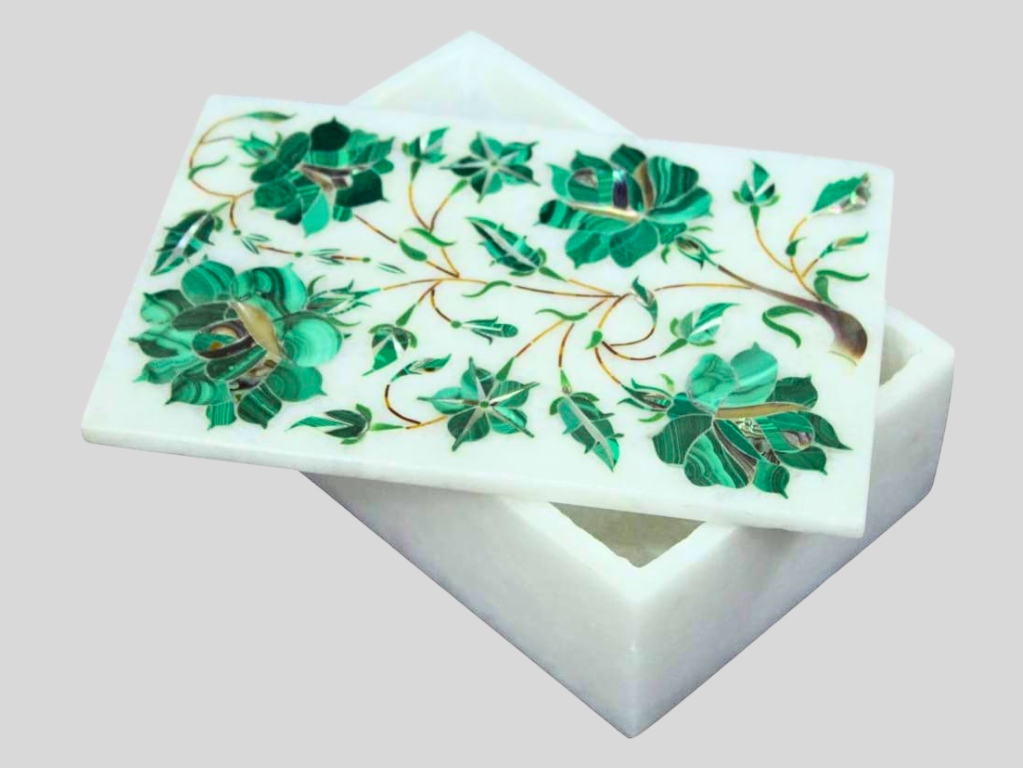 Jewelry Keepsake Box Malachite Floral Interior