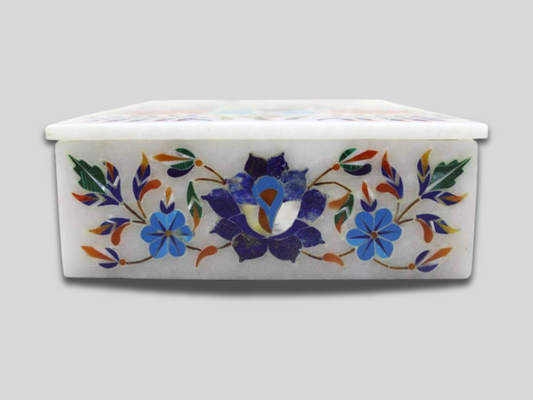 Marble Jewelry Box Lapis Multi Inlay Floral Design